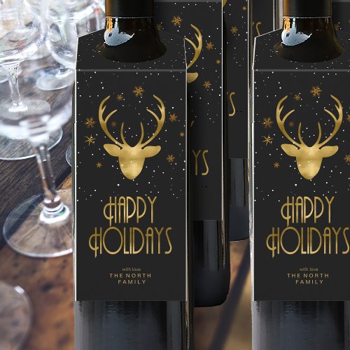 Deer Antlers Silhouette  Snowflakes Gold ID863  Bottle Hanger Tag