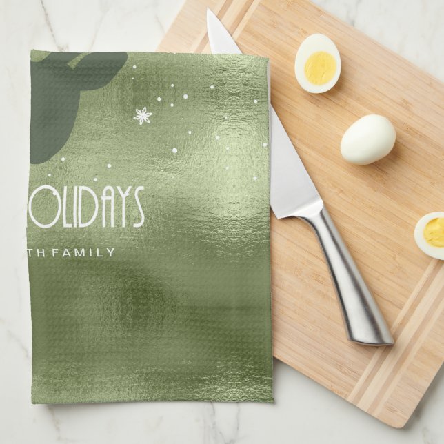 Deer Antlers Silhouette & Snowflakes Green ID861 Kitchen Towel (Quarter Fold)