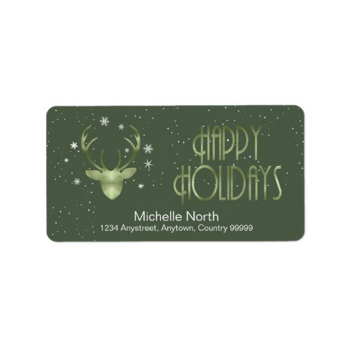 Deer Antlers Silhouette  Snowflakes Green ID861 Label