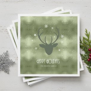 Deer Antlers Silhouette & Snowflakes Green ID861 Napkins