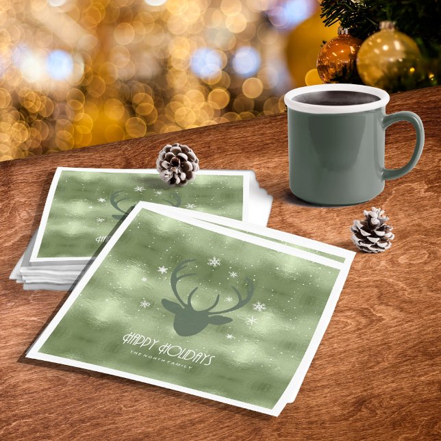 Deer Antlers Silhouette & Snowflakes Green ID861 Napkins (Creator Uploaded)
