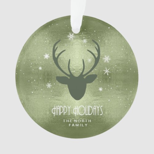 Deer Antlers Silhouette  Snowflakes Green ID861 Ornament