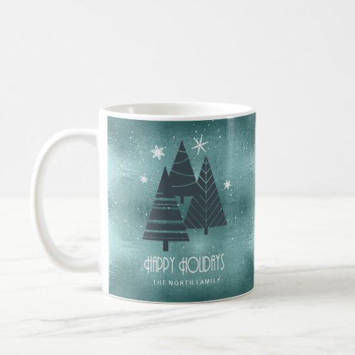 Deer Antlers Silhouette  Snowflakes Teal ID861 Coffee Mug