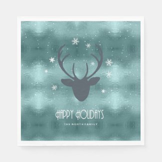 Deer Antlers Silhouette & Snowflakes Teal ID861 
