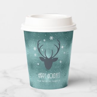 Deer Antlers Silhouette & Snowflakes Teal ID861 