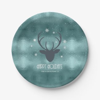 Deer Antlers Silhouette & Snowflakes Teal ID861 