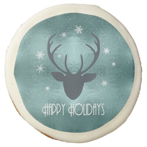 Deer Antlers Silhouette  Snowflakes Teal ID861 Sugar Cookie