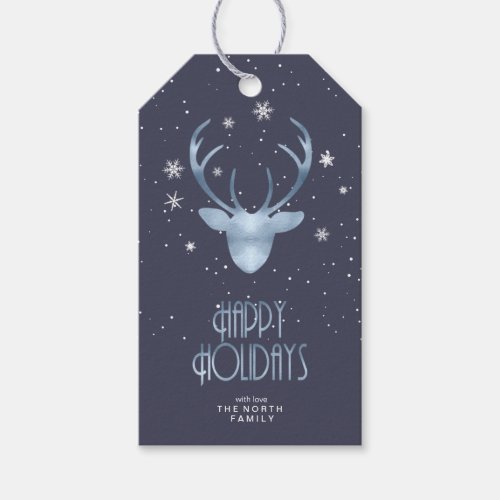 Deer Antlers  Snow Christmas Blue ID861 Gift Tags