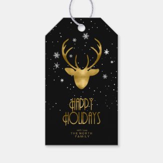 Deer Antlers & Snow Christmas Gold ID861