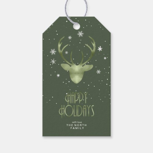 Deer Antlers  Snow Christmas Green ID861 Gift Tag