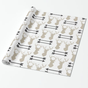 Deer Antlers Stag Head and Arrows Decorative Wrapping Paper