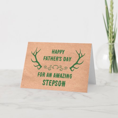 Deer Antlers Stepson Happy Fathers Day Card