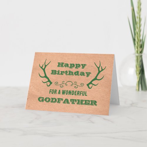 Deer Antlers Vintage Godfather Birthday Card