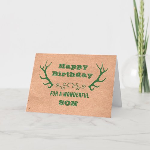 Deer Antlers Vintage Son Birthday Card