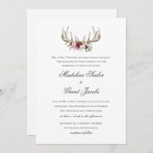 Deer Antlers Vintage Woodland Wedding Invitation