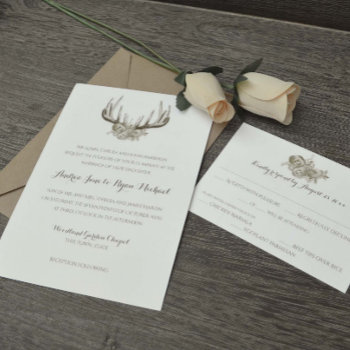 Deer Antlers Vintage Woodland Wedding Invitation by happygotimes at Zazzle