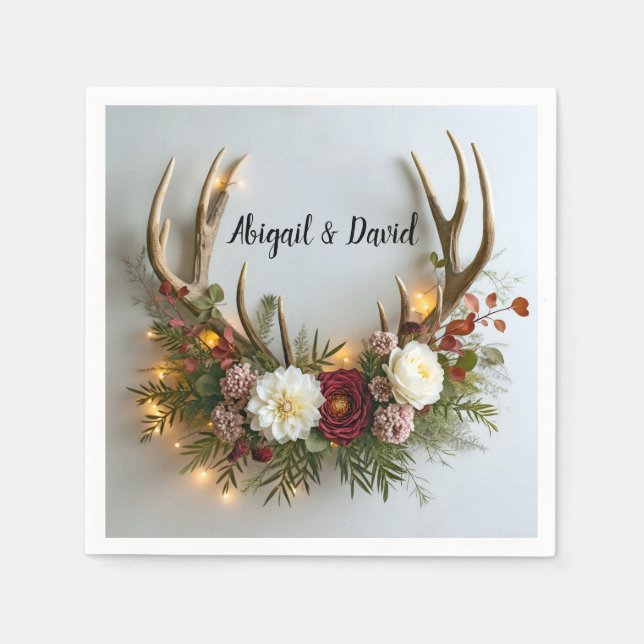 Deer Antlers Wedding Arrangement Napkins (Front)