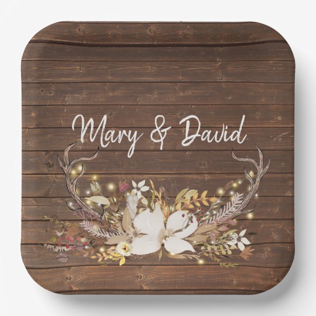 Deer Antlers Wedding Bouquet  Paper Plates (Front)