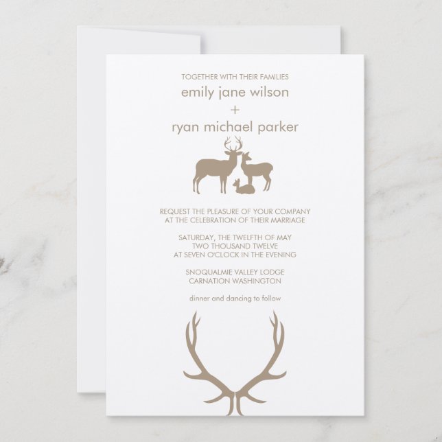Deer + Antlers Wedding Invitation (Front)