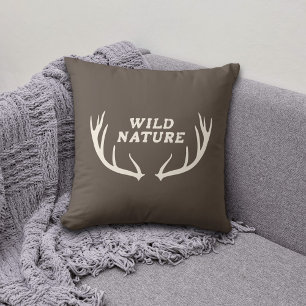Deer Antlers & Wild Nature Throw Pillow