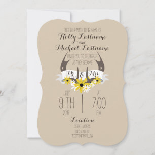 Deer Antlers + Wildflowers Wedding Invitation