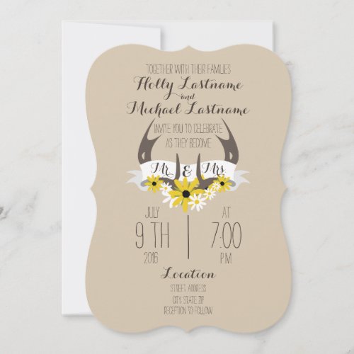 Deer Antlers + Wildflowers Wedding Invitation