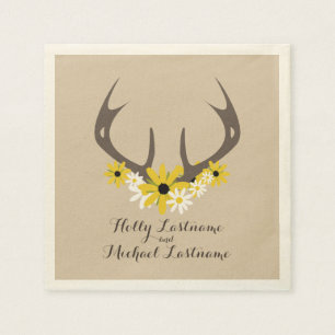 Deer Antlers + Wildflowers Wedding Napkins