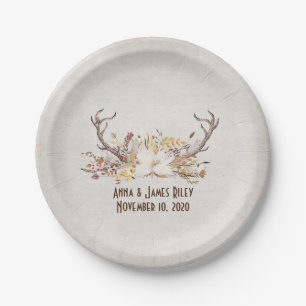 deer antlers with autumn floral bouquet paper plates