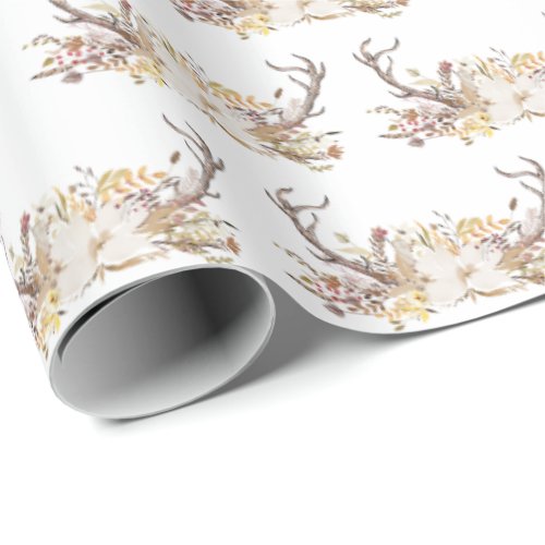 deer antlers with floral bouquet wrapping paper