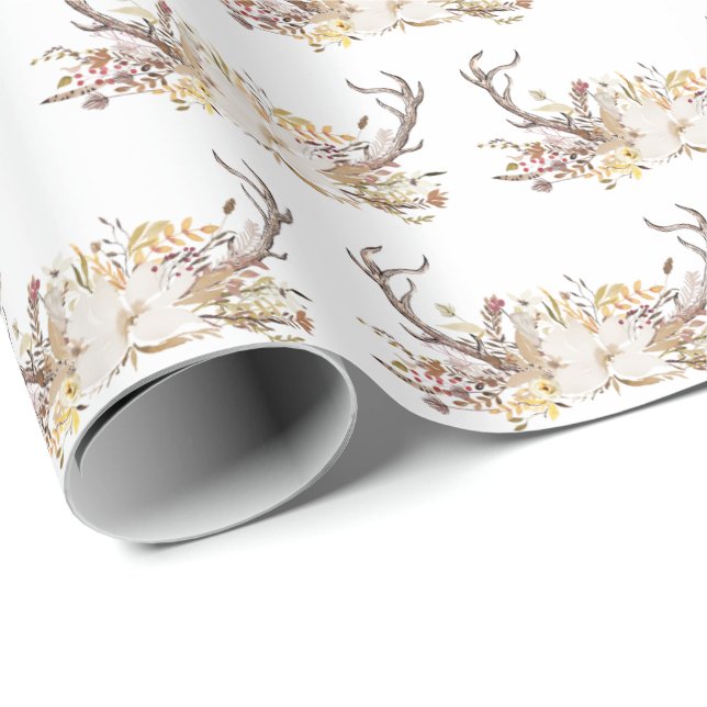 deer antlers with floral bouquet wrapping paper (Roll Corner)