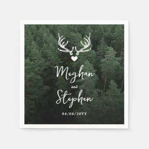 Deer Antlers Woodland Pine Tree Forest Wedding Napkins