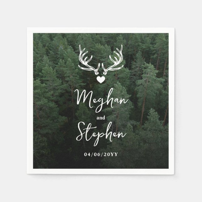 Deer Antlers Woodland Pine Tree Forest Wedding Napkins (Front)