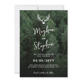 Deer Antlers Woodland Pine Tree Forest Wedding Save The Date