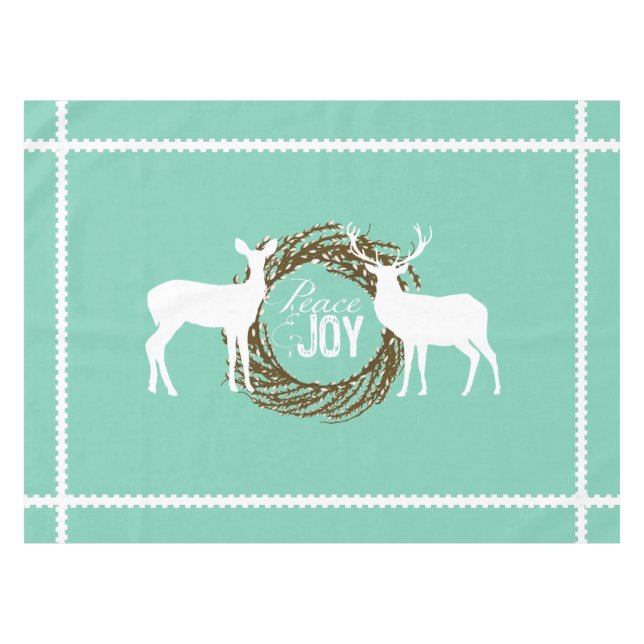 Deer Aqua Peace Joy  Wreath Tablecloth (Front (Horizontal))