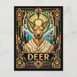 Deer, Art Deco Wildlife Postcard