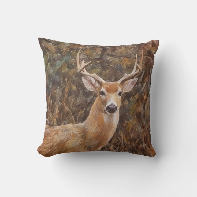 Deer Art Nature Wildlife Throw Pillow (Front)