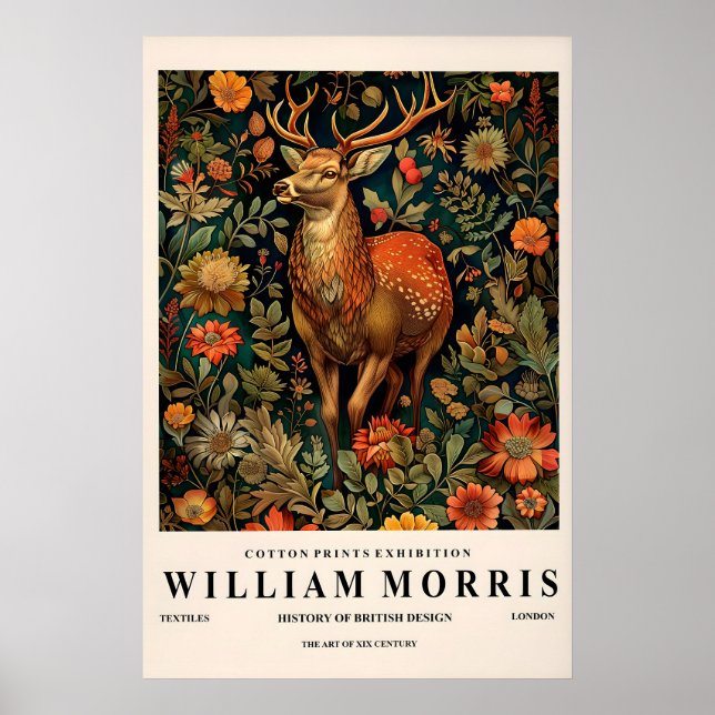 Deer Art Print William Morris Style, Botanical (Front)
