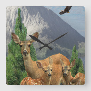 Deer art square wall clock