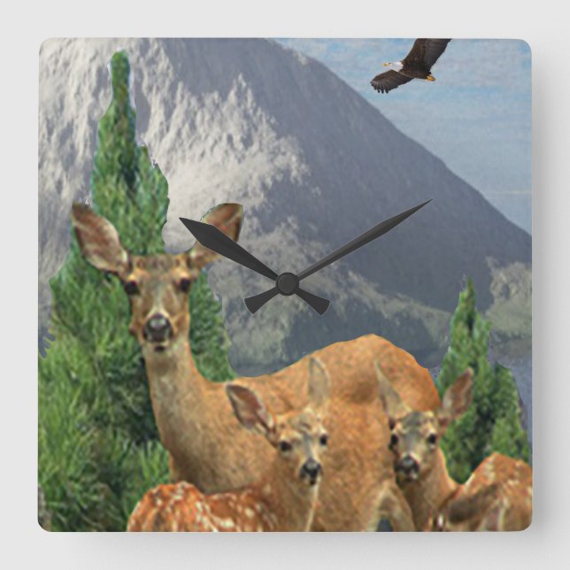 Deer art square wall clock (Front)