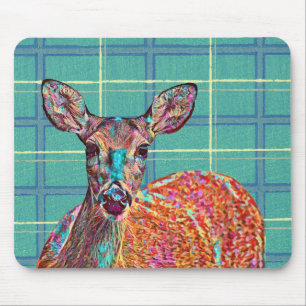 Deer Art Vintage Plaid Mouse Pad