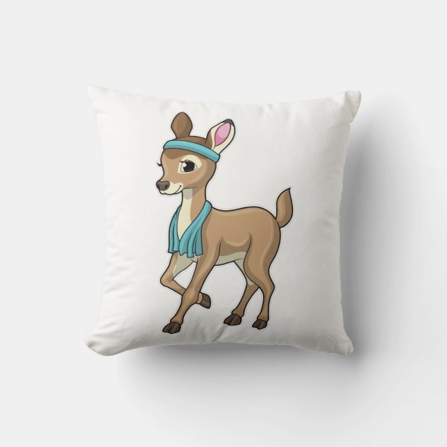 Deer at Fitness with Towel Throw Pillow (Front)