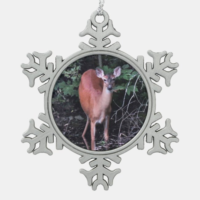 Deer at Forest Pond Pewter Snowflake Ornament