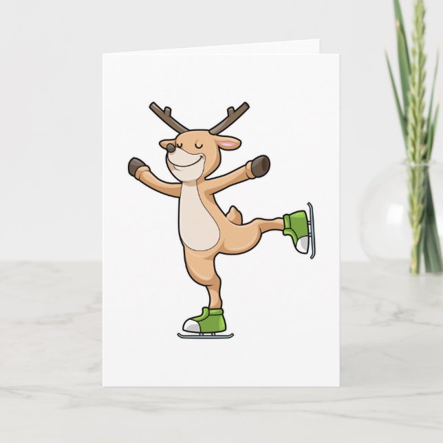 Deer at Ice skating with Ice skates Card (Front)