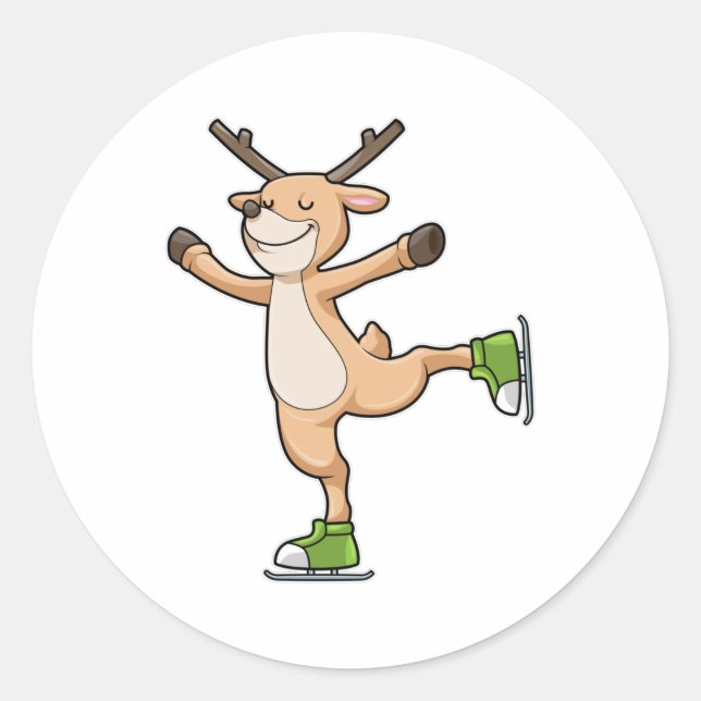 Deer at Ice skating with Ice skates Classic Round Sticker (Front)