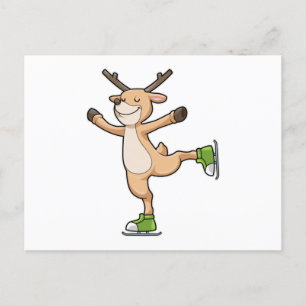 Deer at Ice skating with Ice skates Postcard