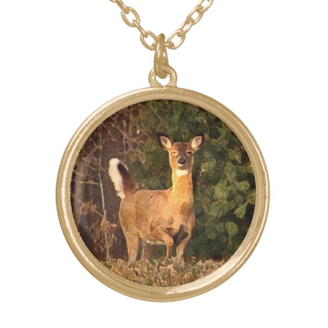 Deer at Sunrise Gold Plated Necklace (Front)