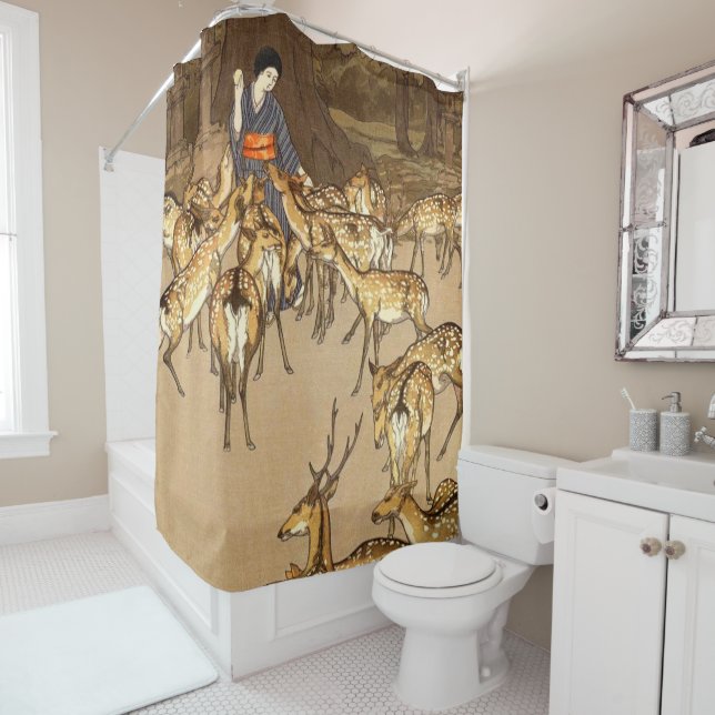 Deer at the Kasuga Shrine Yoshida Hiroshi 1928  Shower Curtain (In Situ)