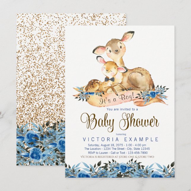 Deer Baby Boy Shower Invitations (Front/Back)