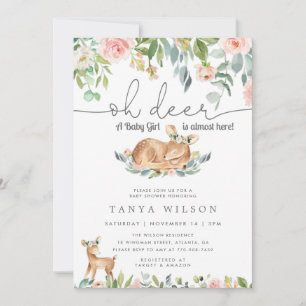 Deer Baby Girl Floral Baby Shower Invitation