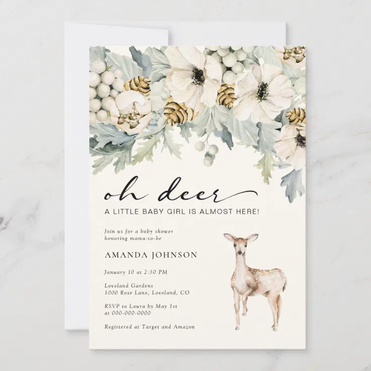 Deer Baby Girl Shower Invitation | Zazzle